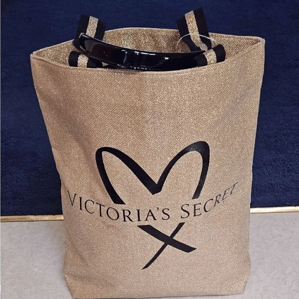 VICTORIA SECRET GOLD SPARKLY LARGE TOTE - Picture 11 of 12